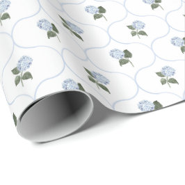 Papel De Regalo Jardín de Hortensias Azules en Enrejado Floral