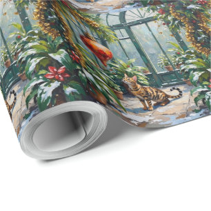 Papel De Regalo Jardín de Invierno Navideño con Gato Bengalí