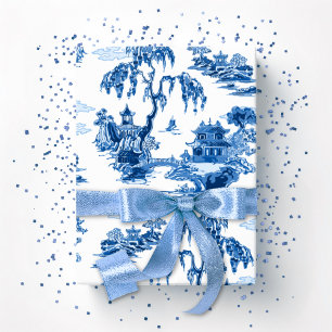 Papel De Regalo Jardín de la Pagoda en Porcelana Azul