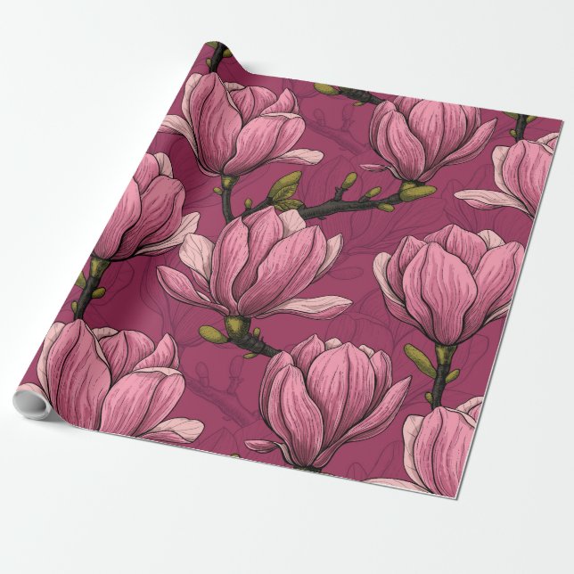 Papel De Regalo Jardín de Magnolia (Desenrollado)
