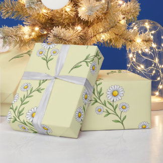 Papel De Regalo Jardín de Margaritas Floral  Amarillo Suave Flor B