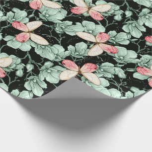 Papel De Regalo Jardín de Mariposas Encantadas Floral Oscuro Acuar