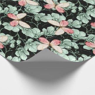 Papel De Regalo Jardín de Mariposas Encantadas Floral Oscuro Acuar