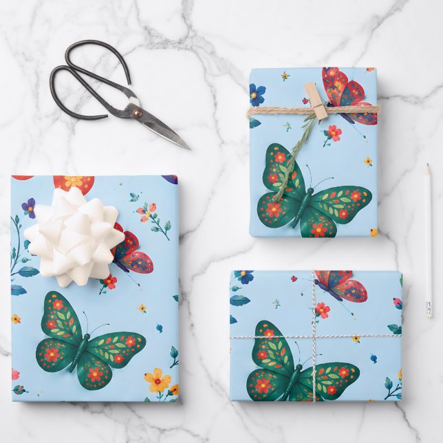 Papel de regalo Jardín de Mariposas – Mariposa Flo (Anverso)