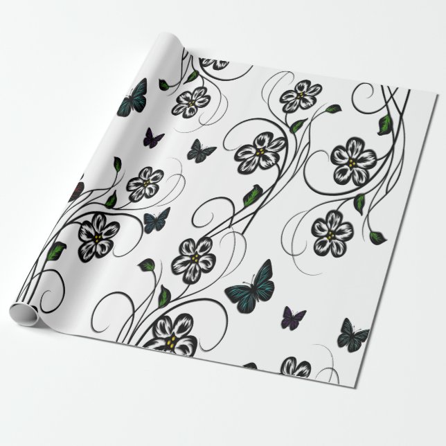 Papel De Regalo Jardín de mariposas rosadas (Desenrollado)