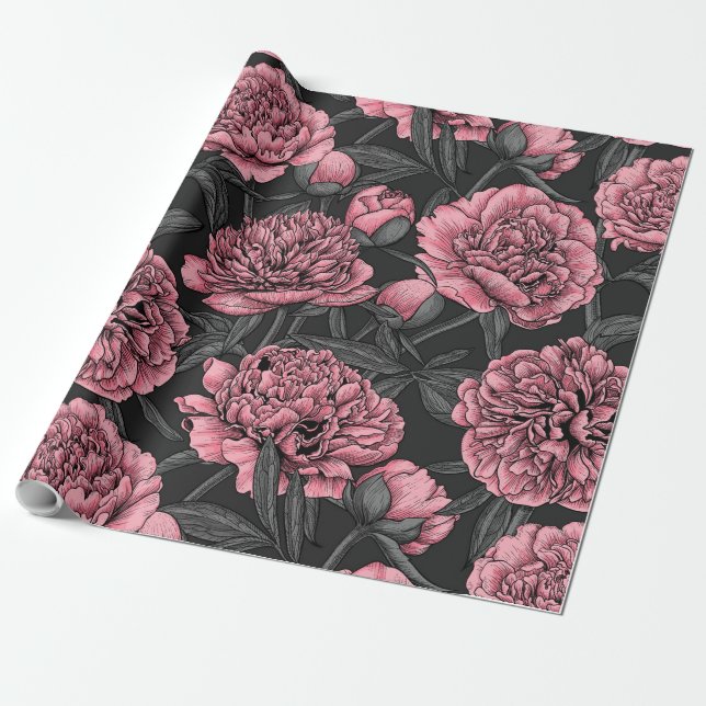 Papel De Regalo Jardín de peones nocturnos en rosa y gris (Desenrollado)