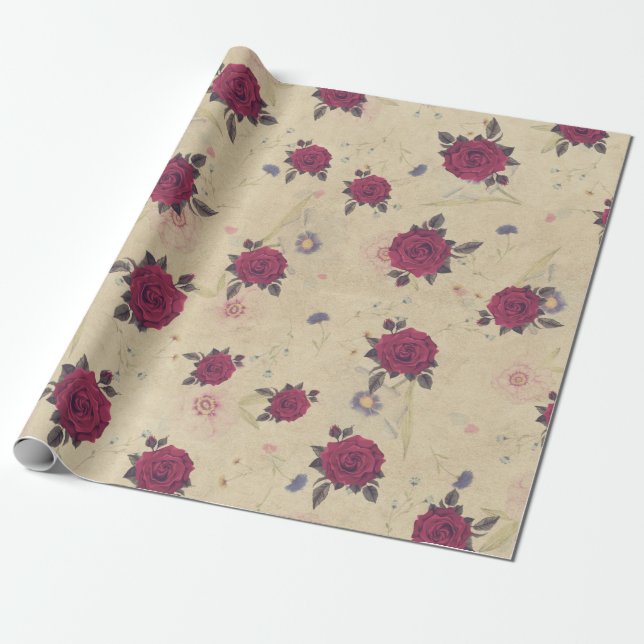 Papel De Regalo Jardín de Rosa de época elegante (Desenrollado)