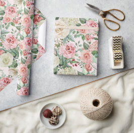 Papel De Regalo Jardín de Rosas pintados de rosa imagen clara