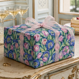 Papel De Regalo Jardín de Tulipanes de Medianoche Flor de Rosa y A