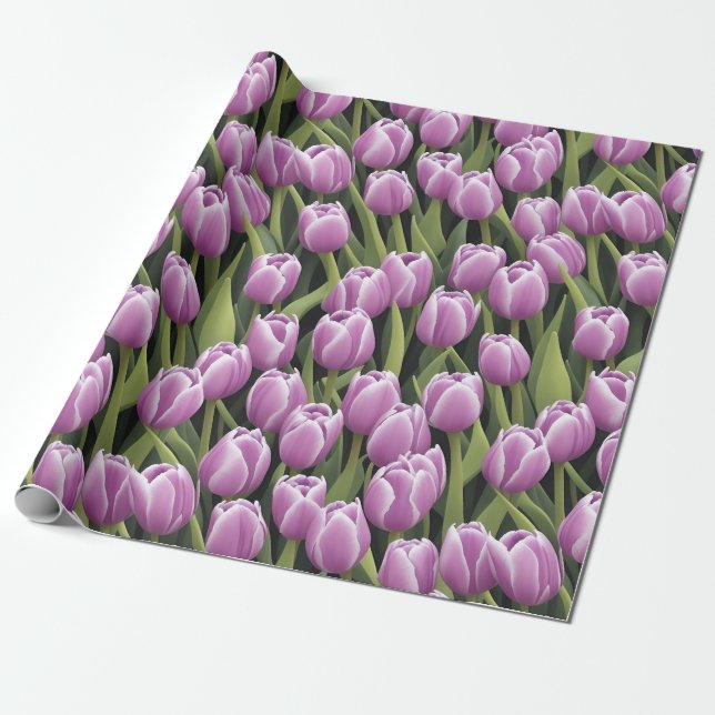 Papel De Regalo Jardín de vegetación de Tulipanes Púrpura de moda (Desenrollado)