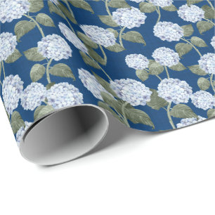 Papel De Regalo Jardín de Verano Hortensias Azules Textura de Lino