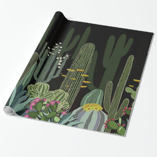 Papel De Regalo Jardín del cactus en la noche