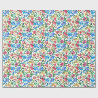 Papel De Regalo Jardín floral acuarela azul rosa Flores coloridas