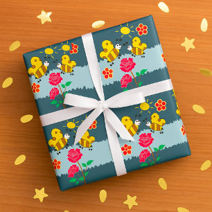 Papel De Regalo Jardín floral de abejas y Rosas