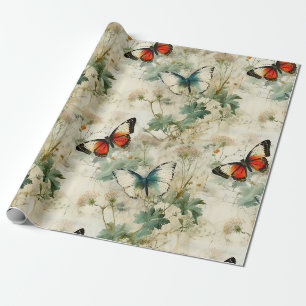 Papel De Regalo Jardín Floral de Mariposas Turquesa Soñador Cottag