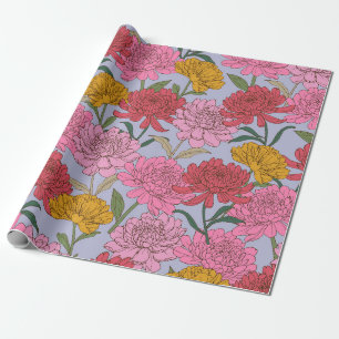 Papel De Regalo Jardín floral moderno de lavanda rosa y dorado