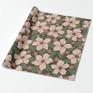 Papel De Regalo Jardín floral rosa moderno sobre verde bosque