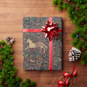 Papel De Regalo Jardín Floral Unicornio Medieval de Medianoche