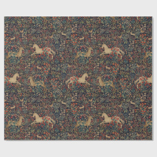 Papel De Regalo Jardín Floral Unicornio Medieval de Medianoche