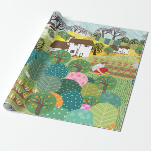 Papel De Regalo Jardín, granja, naturaleza y campo. Vintage