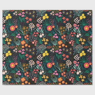 Papel De Regalo Jardín Oscuro de Flor Silvestre Caprichoso Estampa
