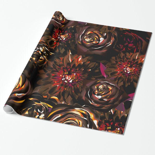 Papel De Regalo Jardín oscuro Flores brillantes de otoño de otoño  (Desenrollado)