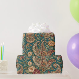 Papel De Regalo Jardín Paisley Turquesa Antiguo