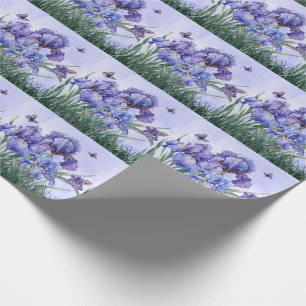 Papel De Regalo Jardín Purple Iris con mariposas botánicas
