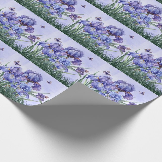 Papel De Regalo Jardín Purple Iris con mariposas botánicas (Esquina)