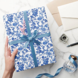 Papel De Regalo Jardín Toile Azul Real