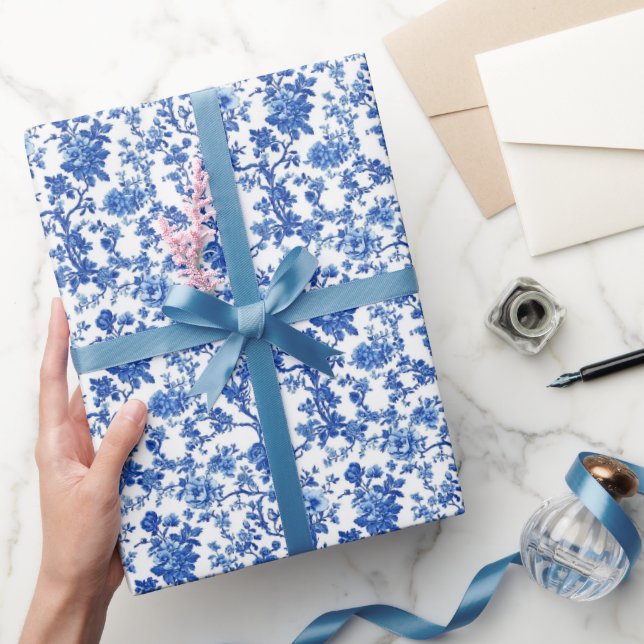 Papel De Regalo Jardín Toile Azul Real (Regalar)