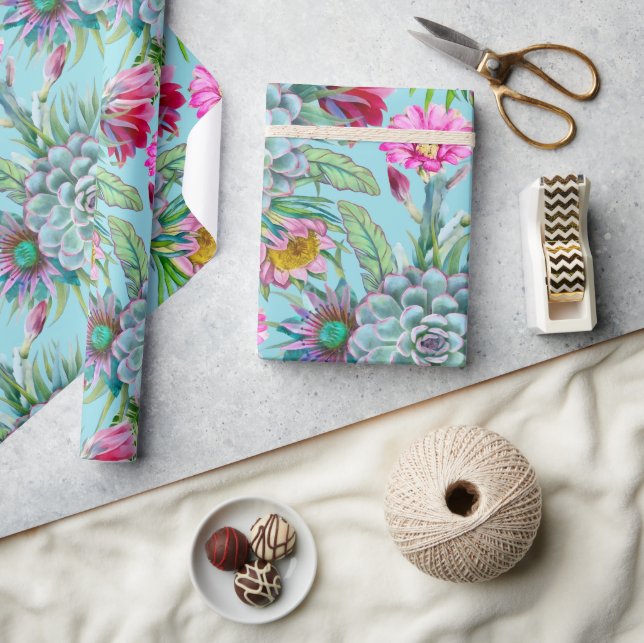 Papel De Regalo Jardín Tropical de Suculentas (Artesanía)