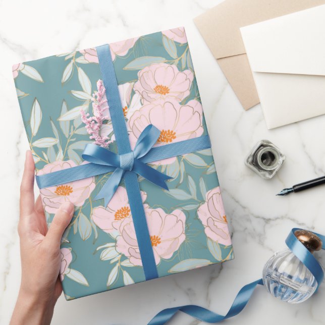 Papel De Regalo Jardín Verde azulado Rubor (Regalar)