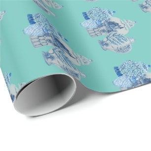 Papel De Regalo Jarras de jengibre azul y blanco pintadas a mano