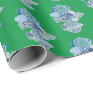 Papel De Regalo Jarras de jengibre azul y blanco pintadas a mano
