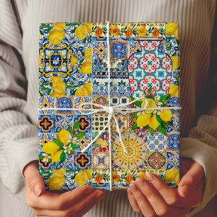 Papel De Regalo Jarrón de azulejos mediterráneos naranja chic