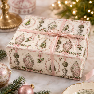 Papel De Regalo Jarrón de jengibre chinoiserie rosa verde Grandmil