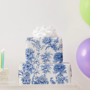 Papel De Regalo Jarrón Floral de Peonía Chinoiserie Azul Vintage B