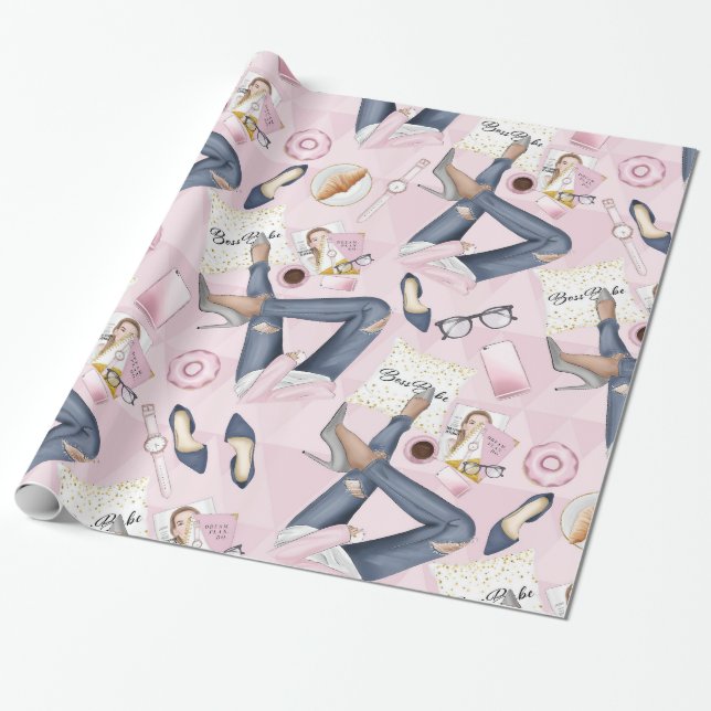 Papel De Regalo Jefe Chica Hand Drawn (Desenrollado)