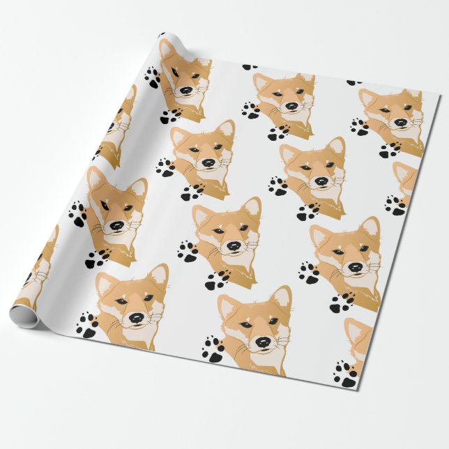 Papel De Regalo Jefe de Shiba Inu (Desenrollado)