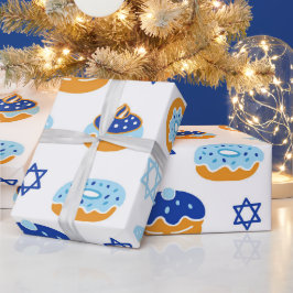 Papel De Regalo Jelly azul y blanca Donut Hanukkah