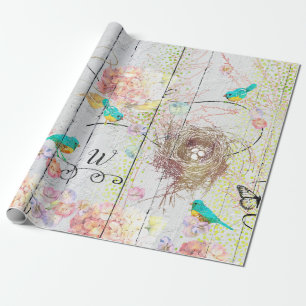 Papel De Regalo Jerarquía rosada de los pájaros del Hydrangea de