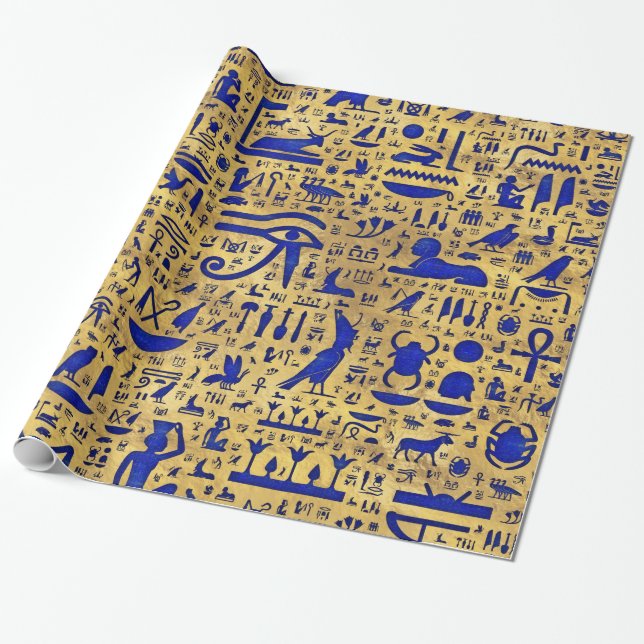 Papel De Regalo Jeroglífico egipcio Lapis Lazuli y Gold (Desenrollado)