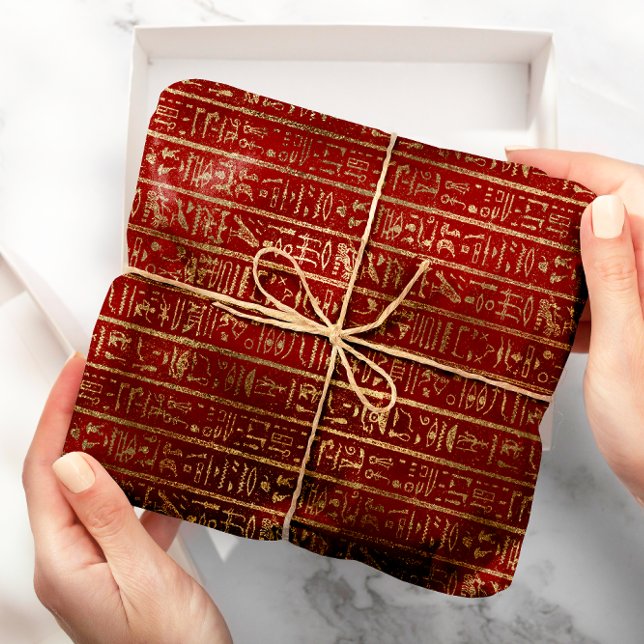 Papel De Regalo Jeroglíficos egipcios de oro Foxier Bordeaux de lu (Egyptian Hieroglyphs Gold Foxier Bordeaux Luxury Wrapping Paper)