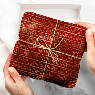 Papel De Regalo Jeroglíficos egipcios Foxier de oro Bordeaux de l