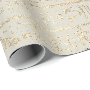 Papel De Regalo Jeroglíficos egipcios Pastel de oro Crema gris