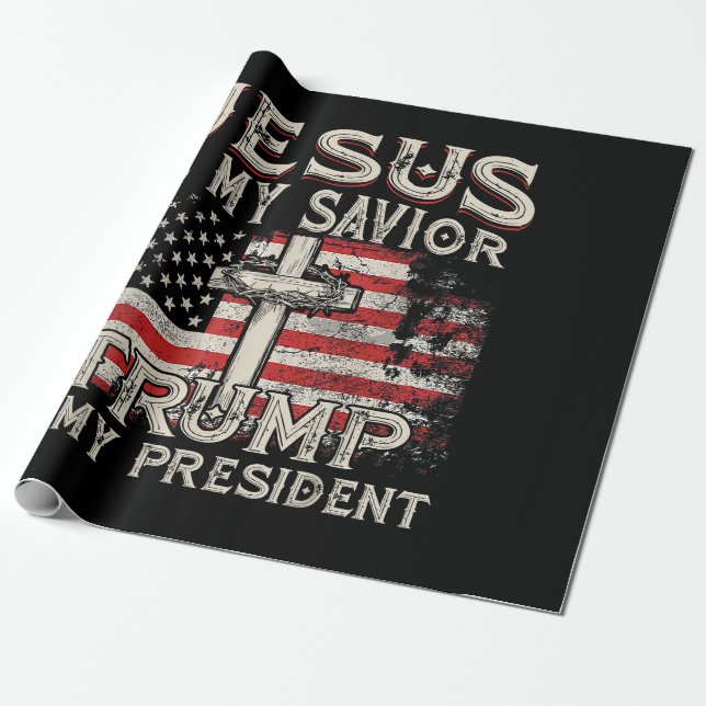 Papel De Regalo Jesús Es Mi Salvador Trump Es Mi Presidente Estado (Desenrollado)
