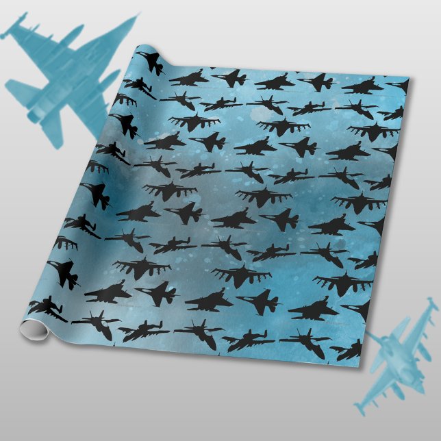 Papel De Regalo Jet Aircraft Black Blue Militar acuarela (Subido por el creador)