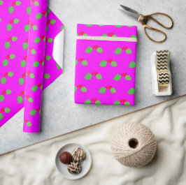 Papel De Regalo Jewel rosa caliente Bright Holly Xmas