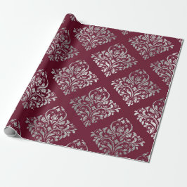 Papel De Regalo Jewelry Royal Damask Maroon Burgundy Vip Silver